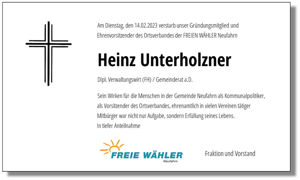 Traueranzeige Heinz Unterholzner